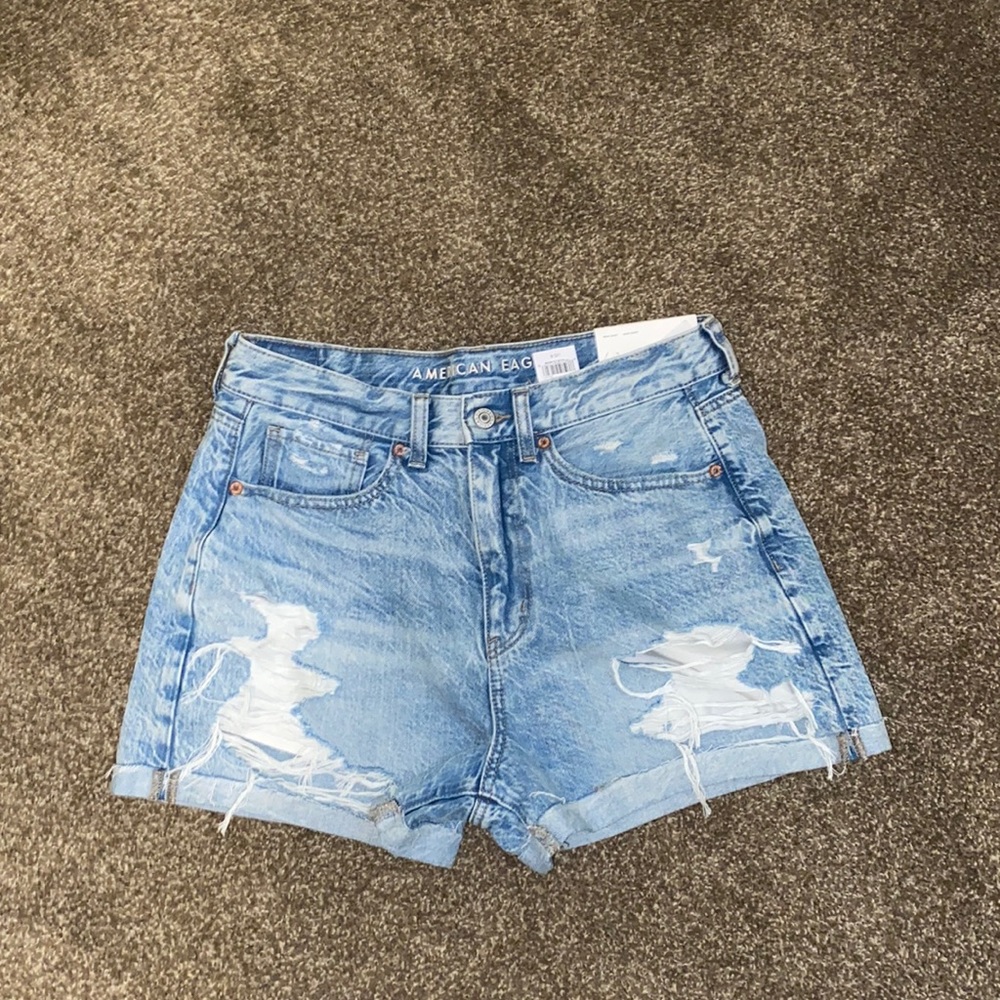 american eagle high rise denim shorts, size 6